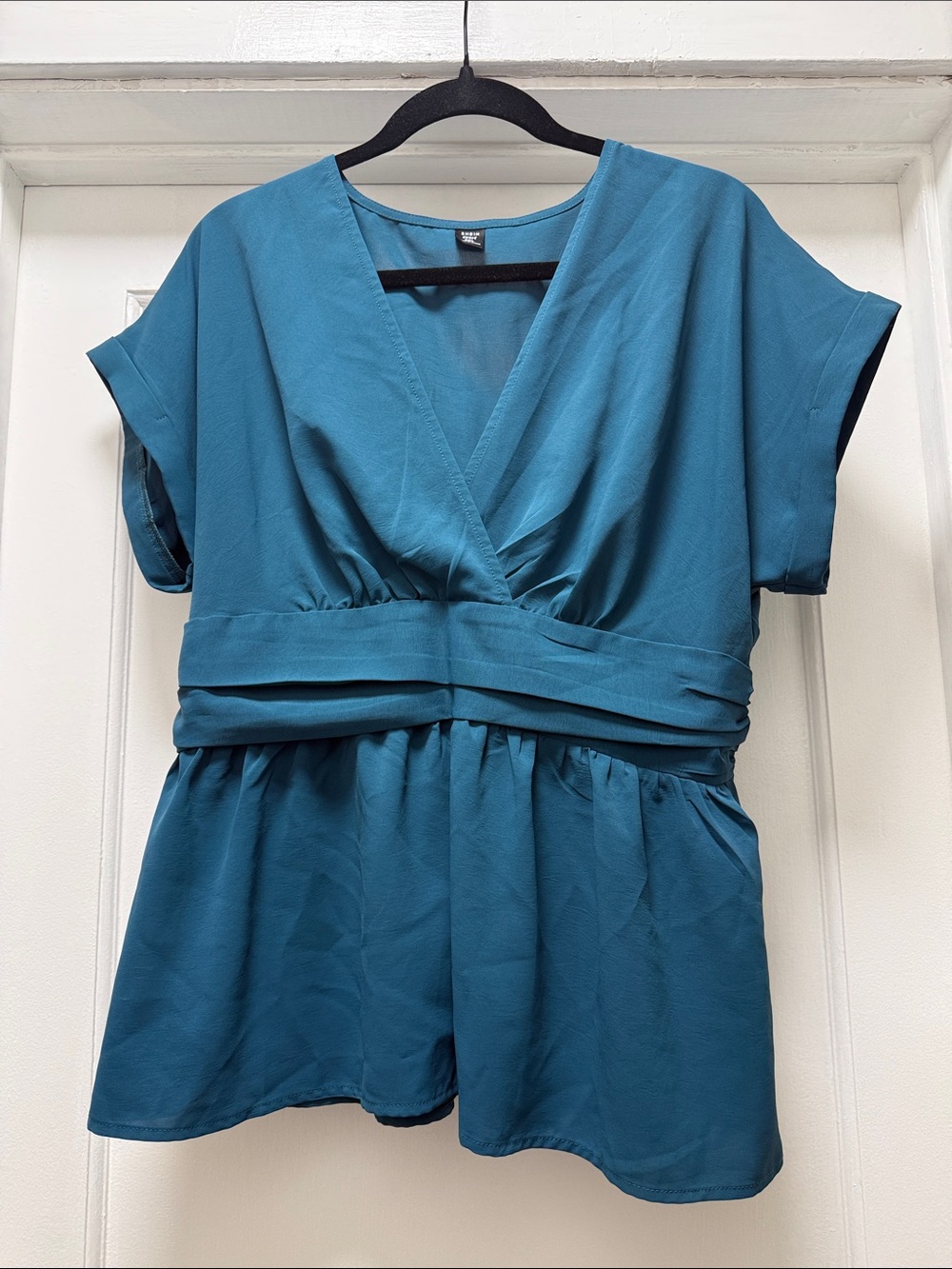 Teal Wrap-Style Blouse Top